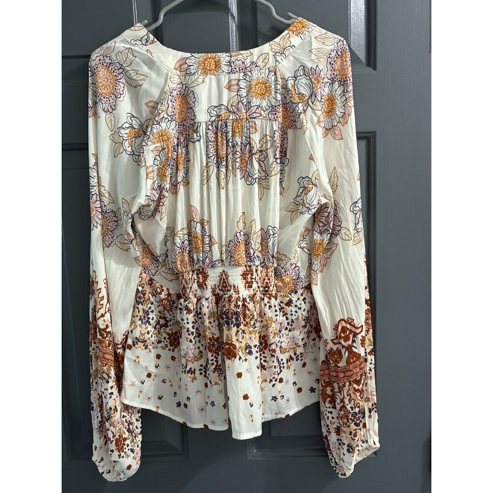 Free People "Run Free Blouse"-Floral Long Sleeve Size Large - Picture 6 of 8
